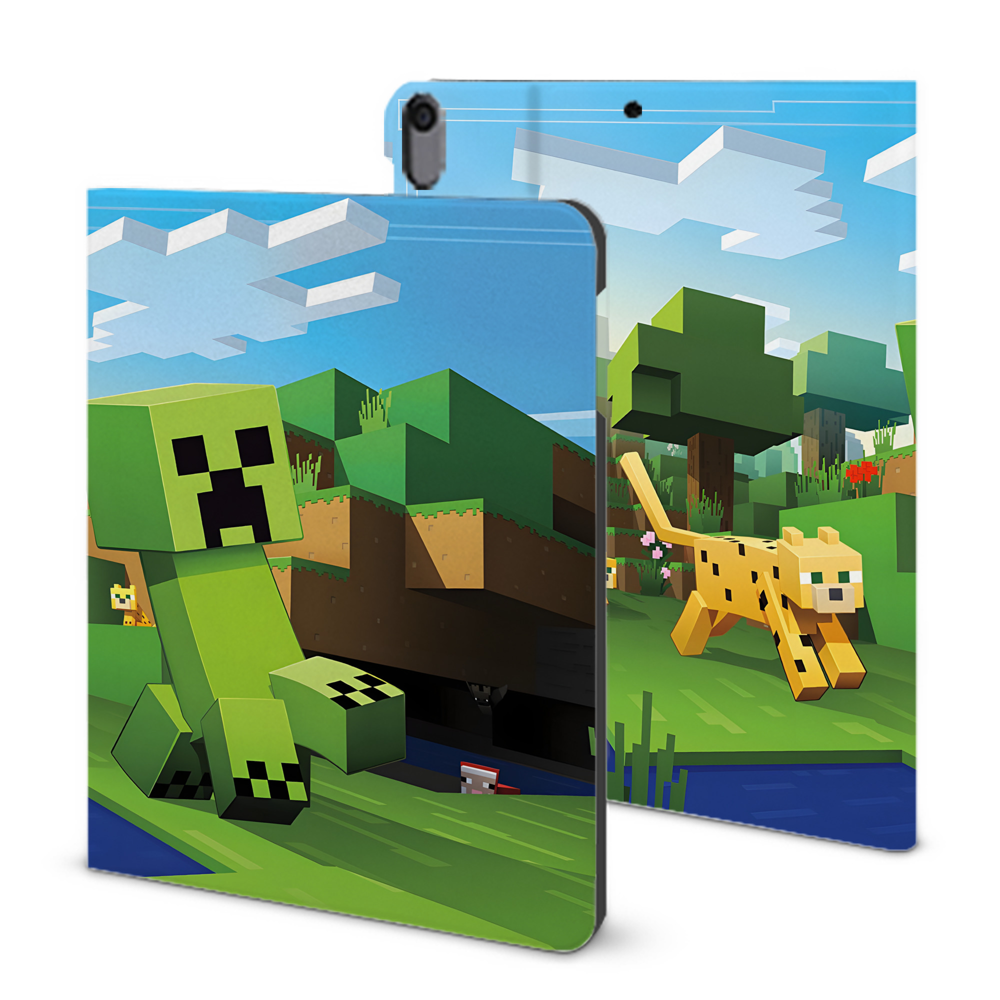 （画像用） マインクラフト ブロックの世界 Minecraft MC Block world IPad ケース ブック型 PUレザー TPU 耐衝撃 軽量 薄型 ペン収納なし 全面保護 IPad 各モデル対応